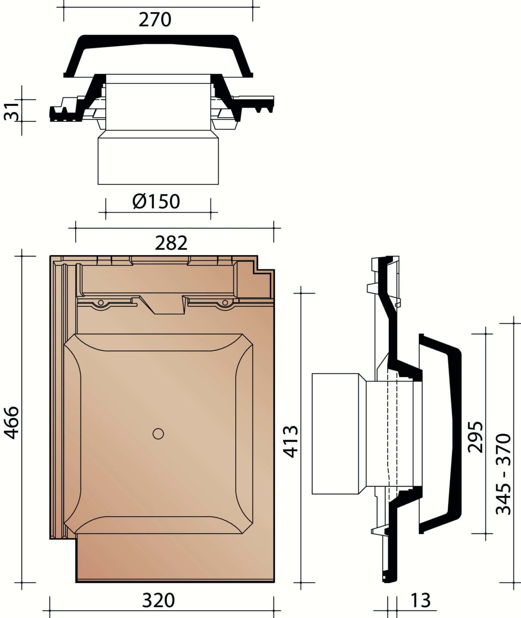 KORAMIC -Nueva -Kit Tuile à Douille en Terre Cuite Avec Mitron Ø150mm 5
